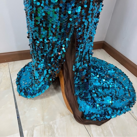 Jovani turquoise beaded halter sequin prom dress Y2K evening gown pageant dress - Picture 6 of 17